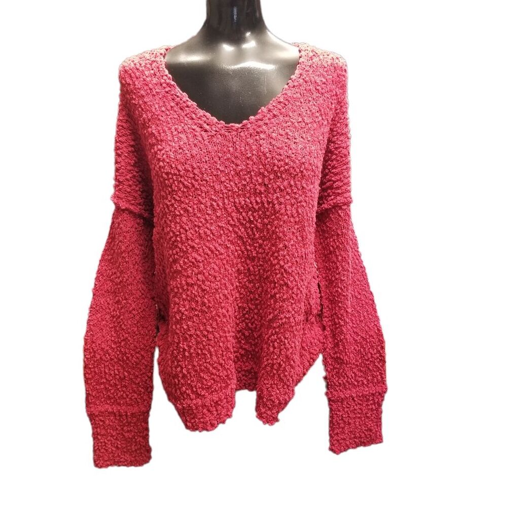 Sweater Red Faded Bumpy Soft Oversized Slouchy NEW Sweater